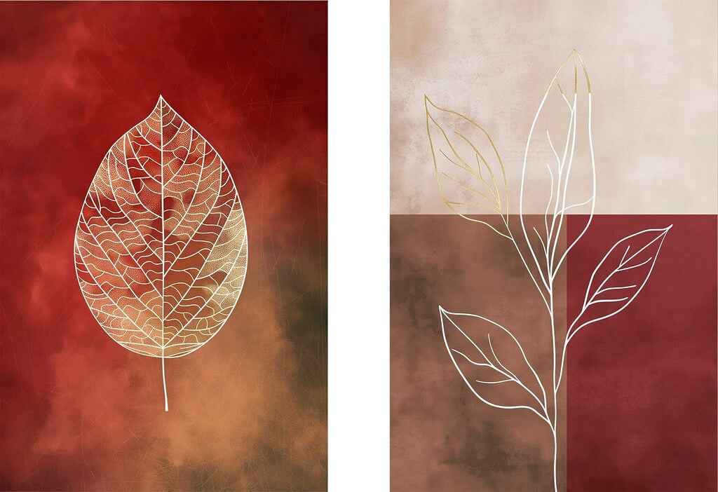 - Elegant leaf outlines on warm hues