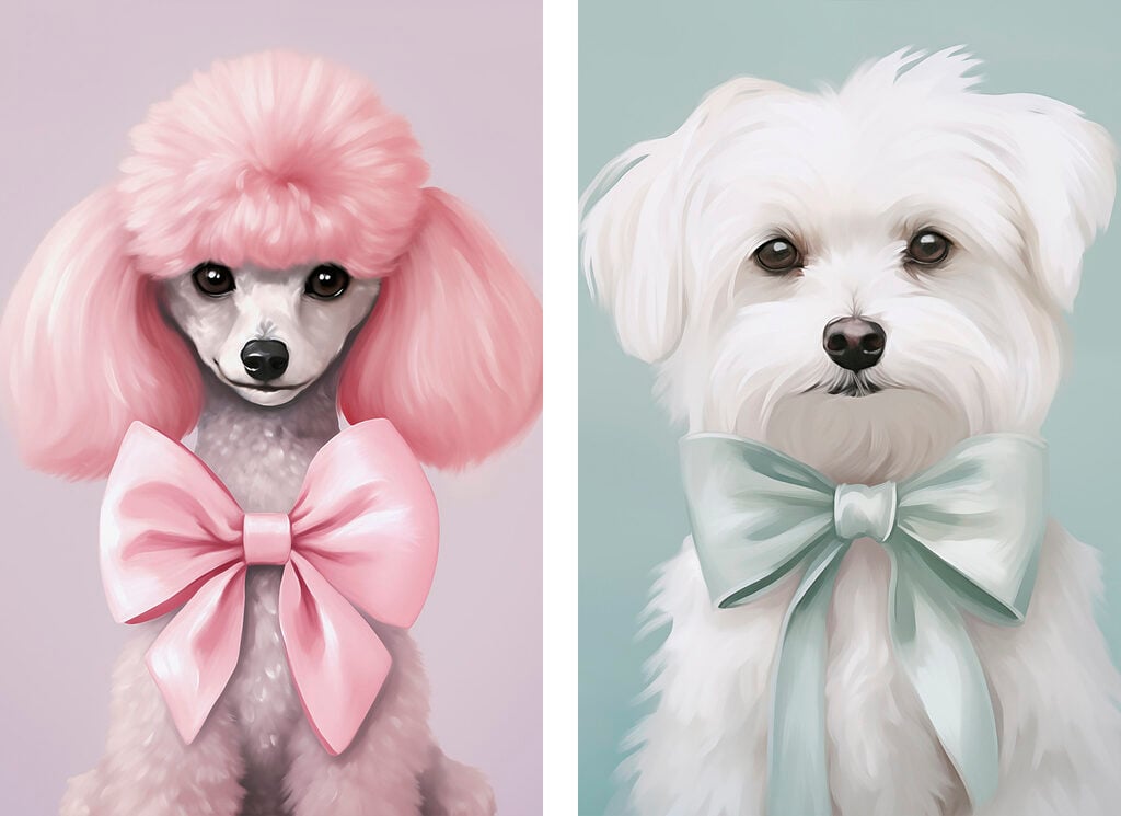 Dog with pink hair and a bow