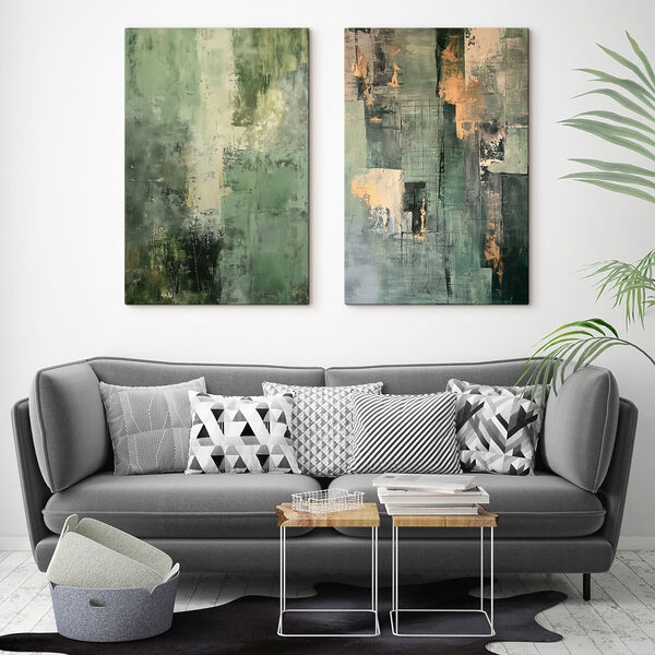 - Shades of green and abstract forms