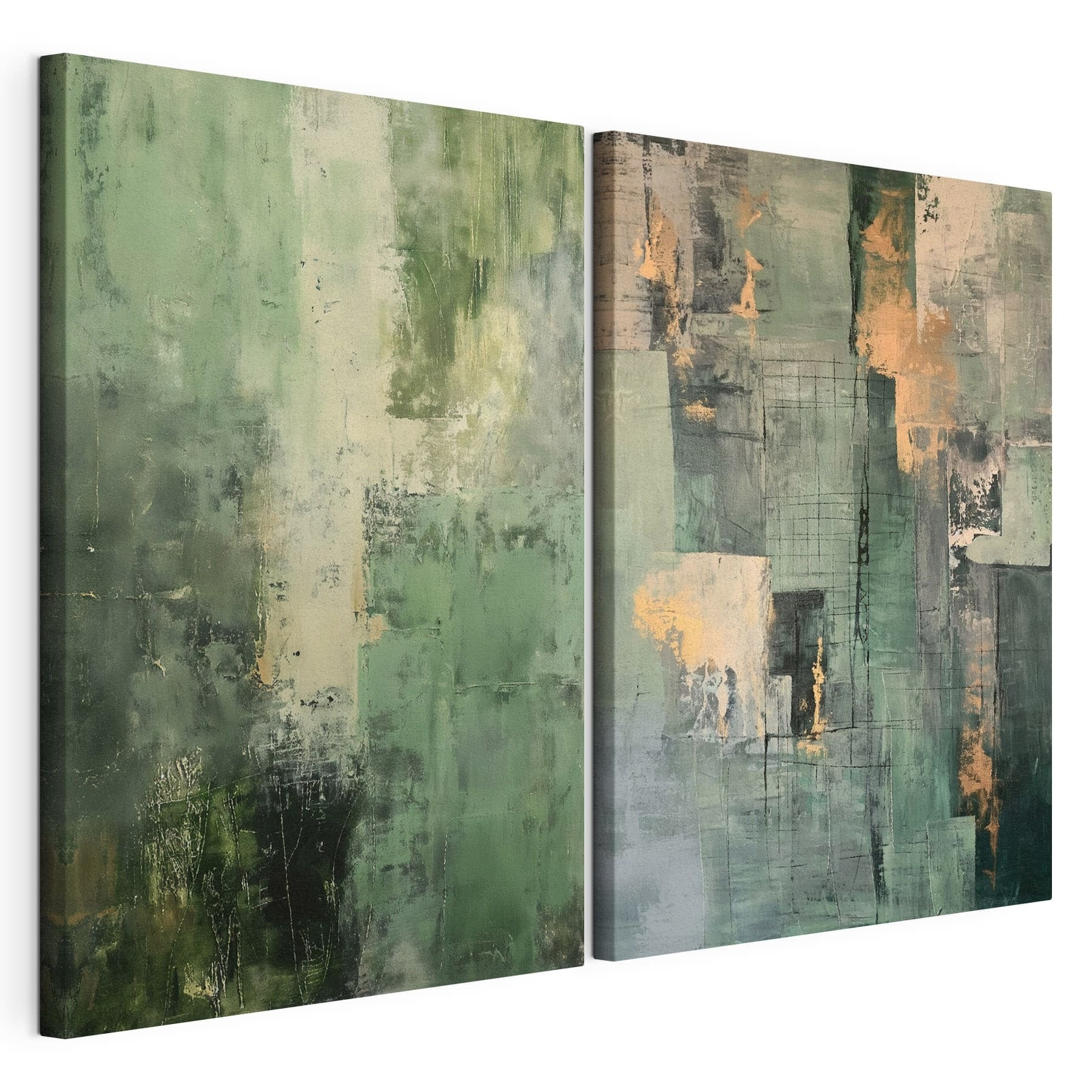 - Shades of green and abstract forms