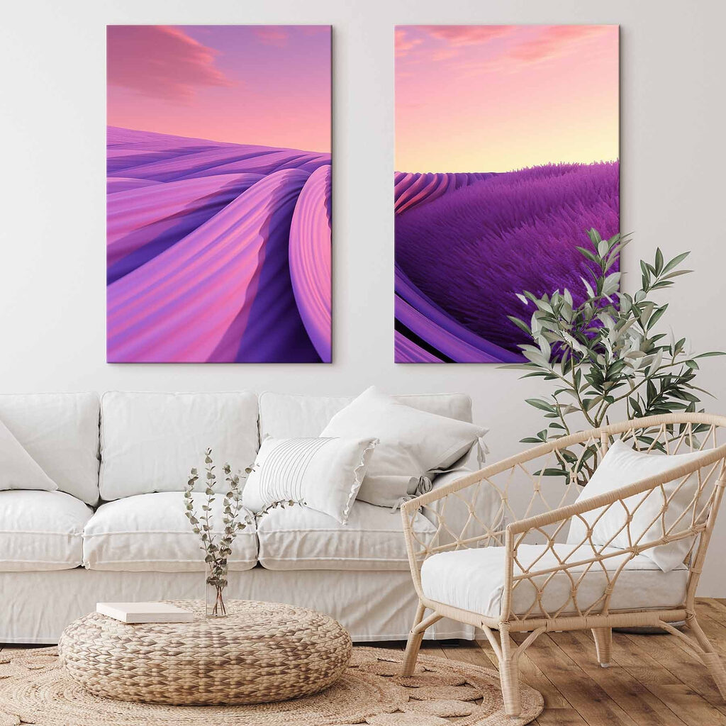 Lavender field with pink and purple sky