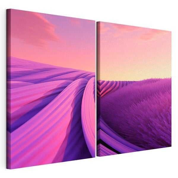 Lavender field with pink and purple sky