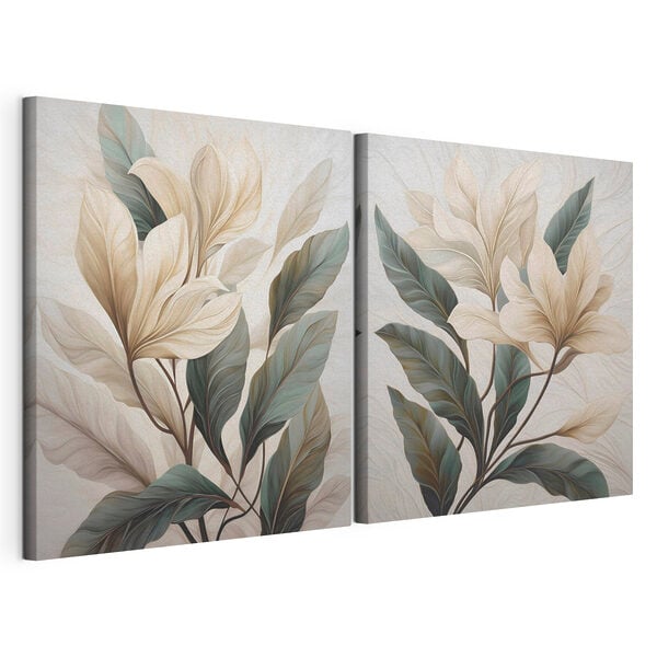 Painting of leaves on a white surface