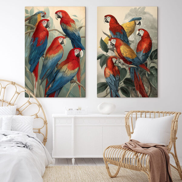 Group of parrots on a branch