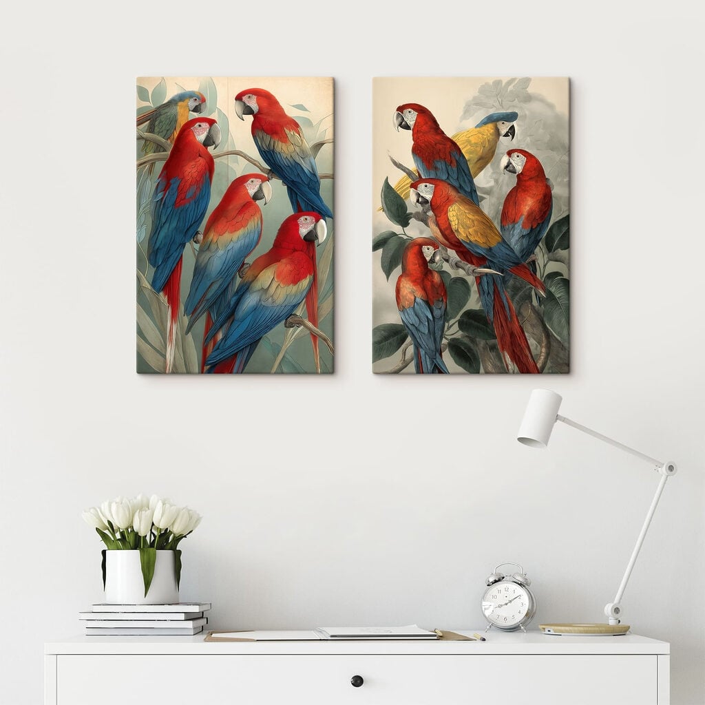 Group of parrots on a branch