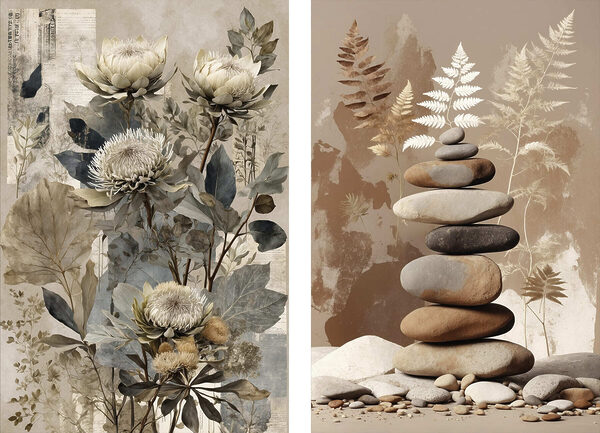 Collage of flowers and rocks