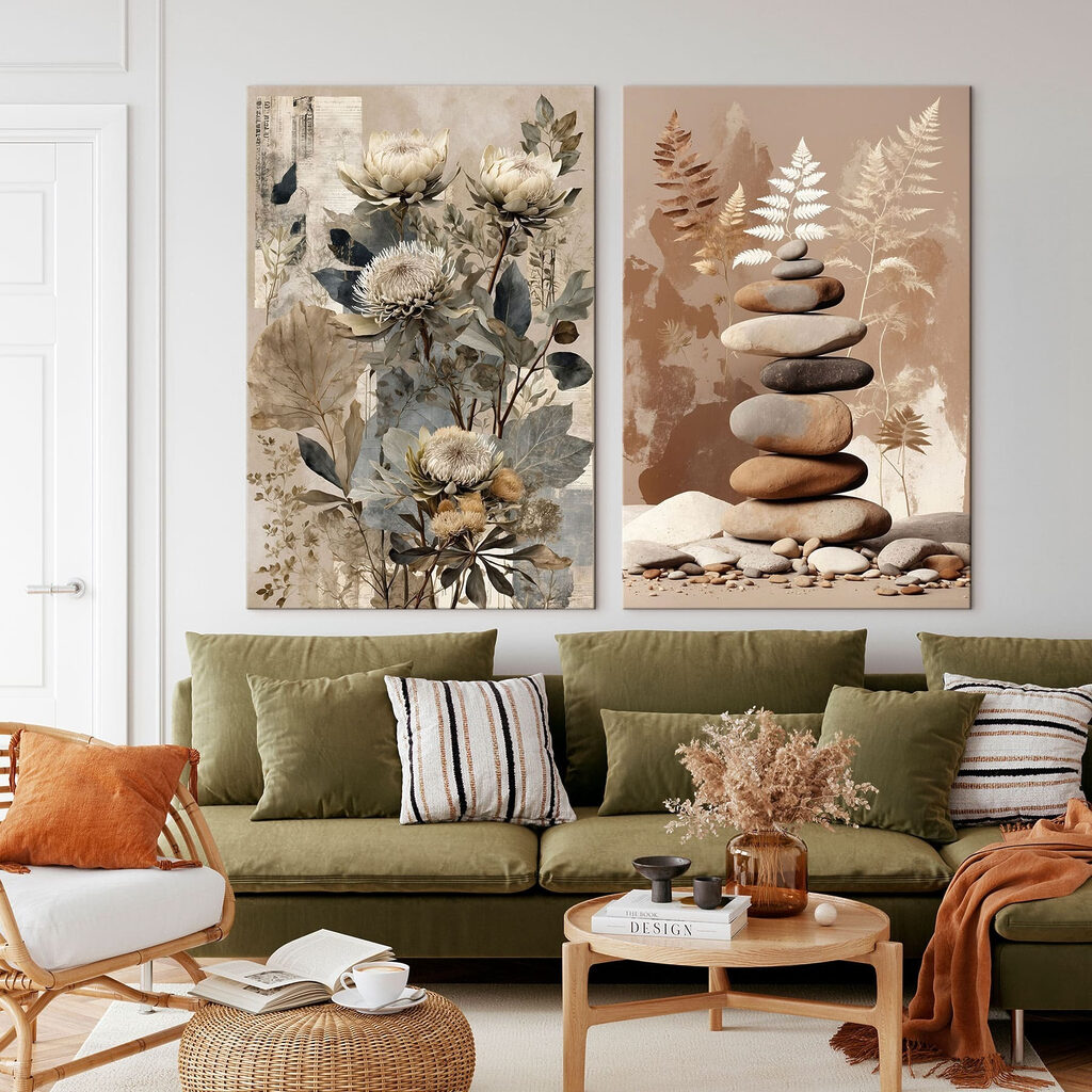 Collage of flowers and rocks