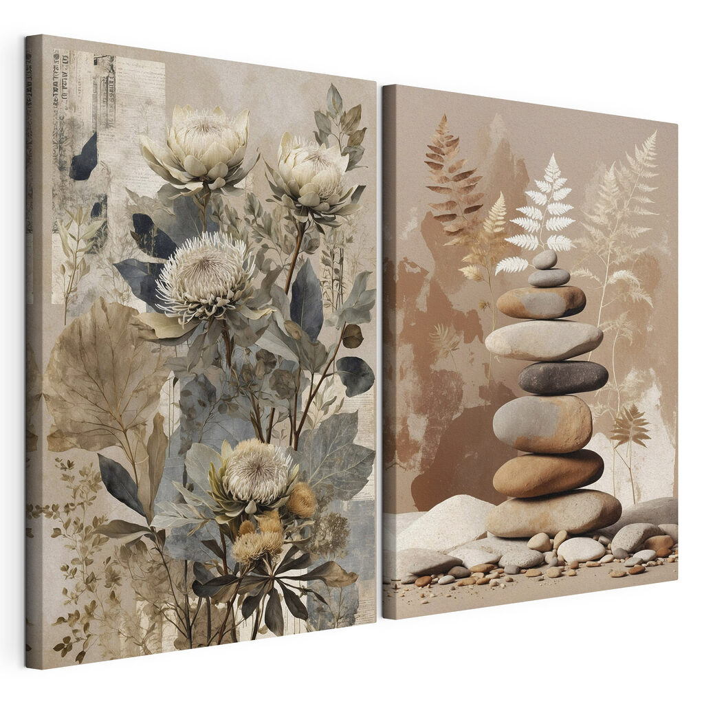 Collage of flowers and rocks