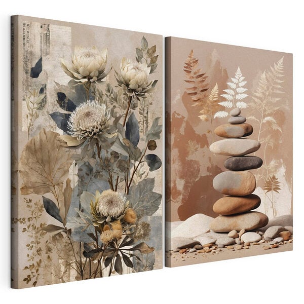 Collage of flowers and rocks