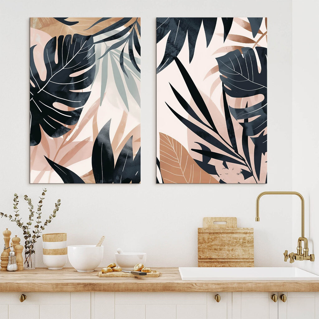 - Tropical foliage in soft colors