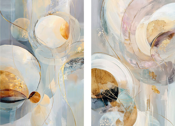 - Flowing forms in soft, warm colors