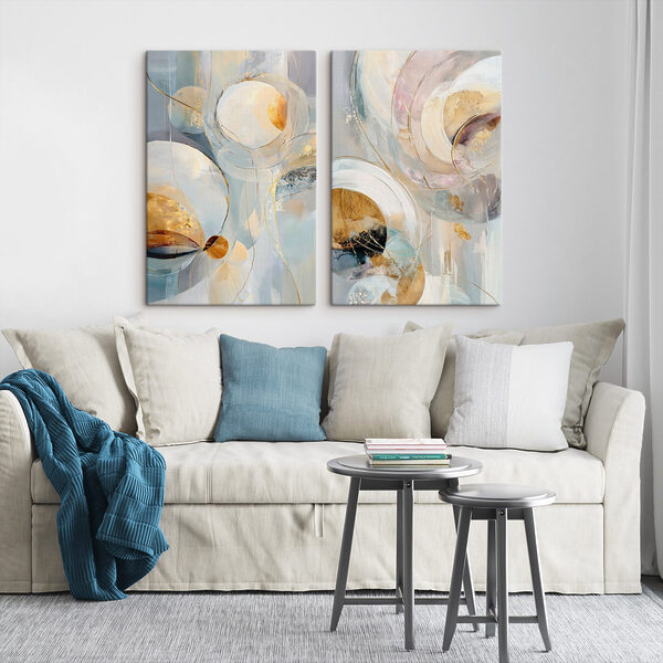 - Flowing forms in soft, warm colors