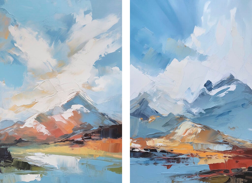 Painting of mountains and water