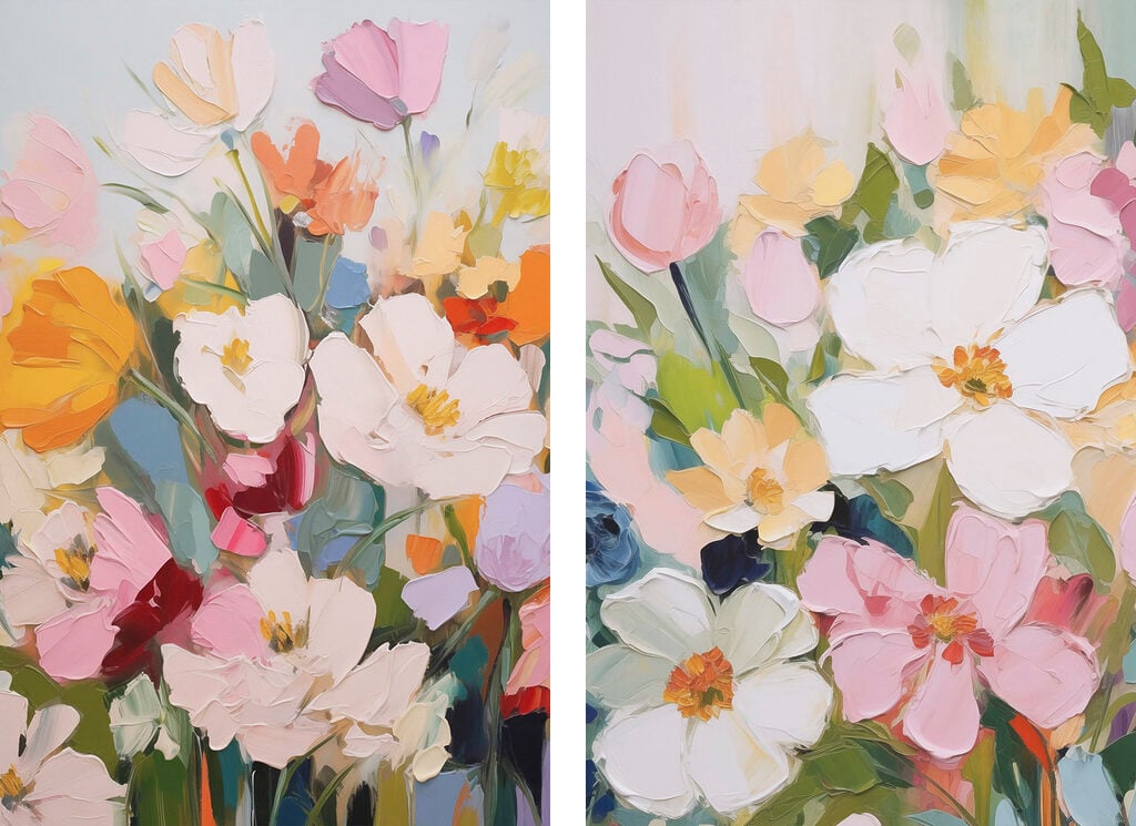Painting of flowers on canvas