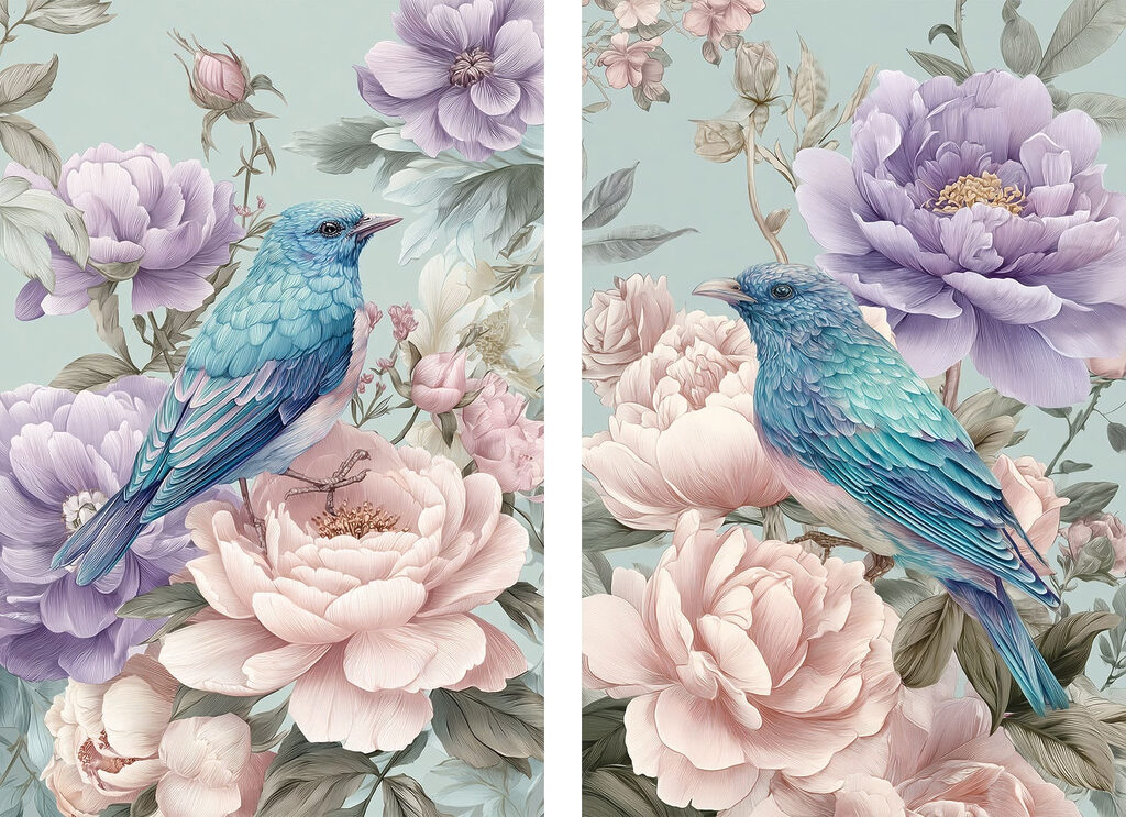 Couple of images of birds on flowers