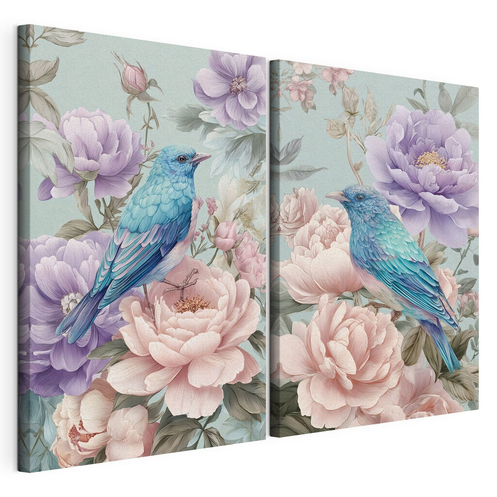 Couple of images of birds on flowers