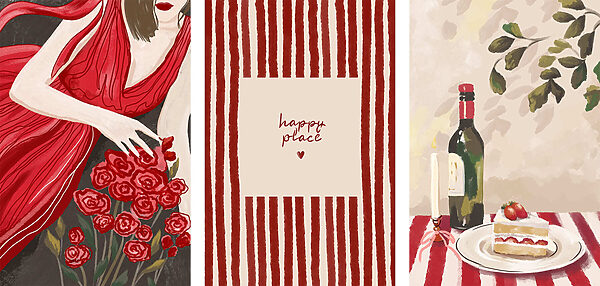 Collage of a woman holding a bouquet of roses and a candle
