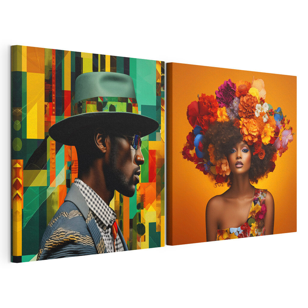 Man and woman with flowers in their hair