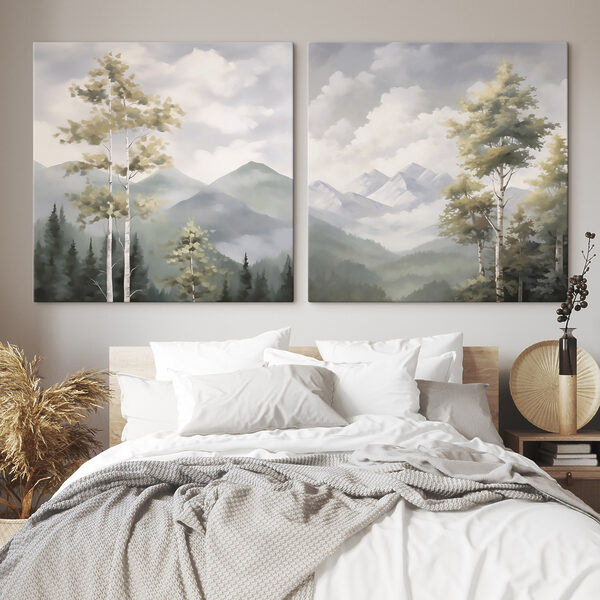 Painting of mountains and trees