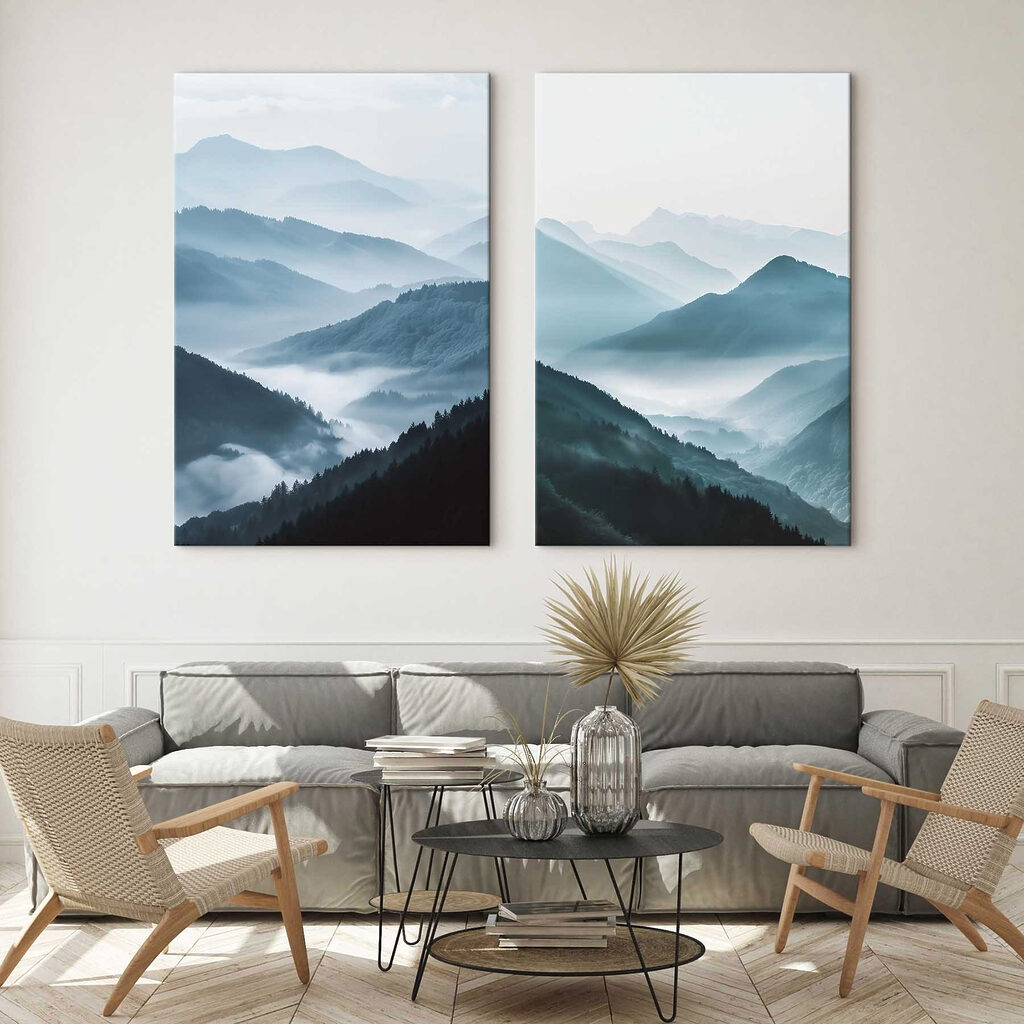 Collage of mountains with fog