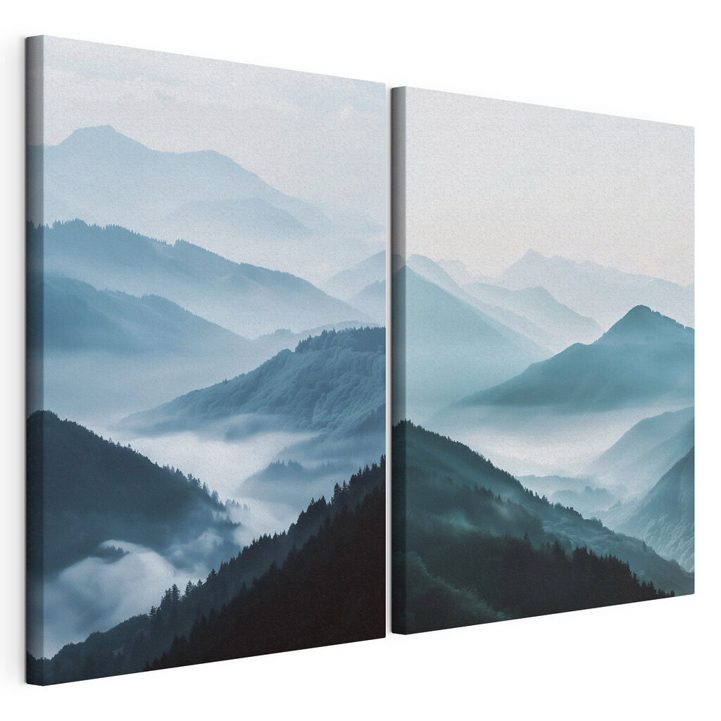 Collage of mountains with fog