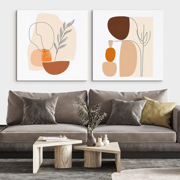 Couple of paintings of a woman and a plant