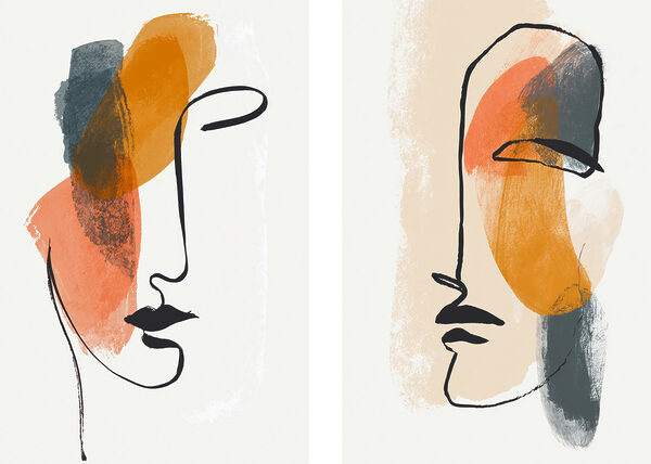 Two faces drawn on paper