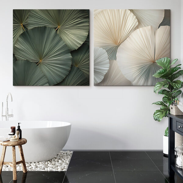 - Intricate fans in soft colors