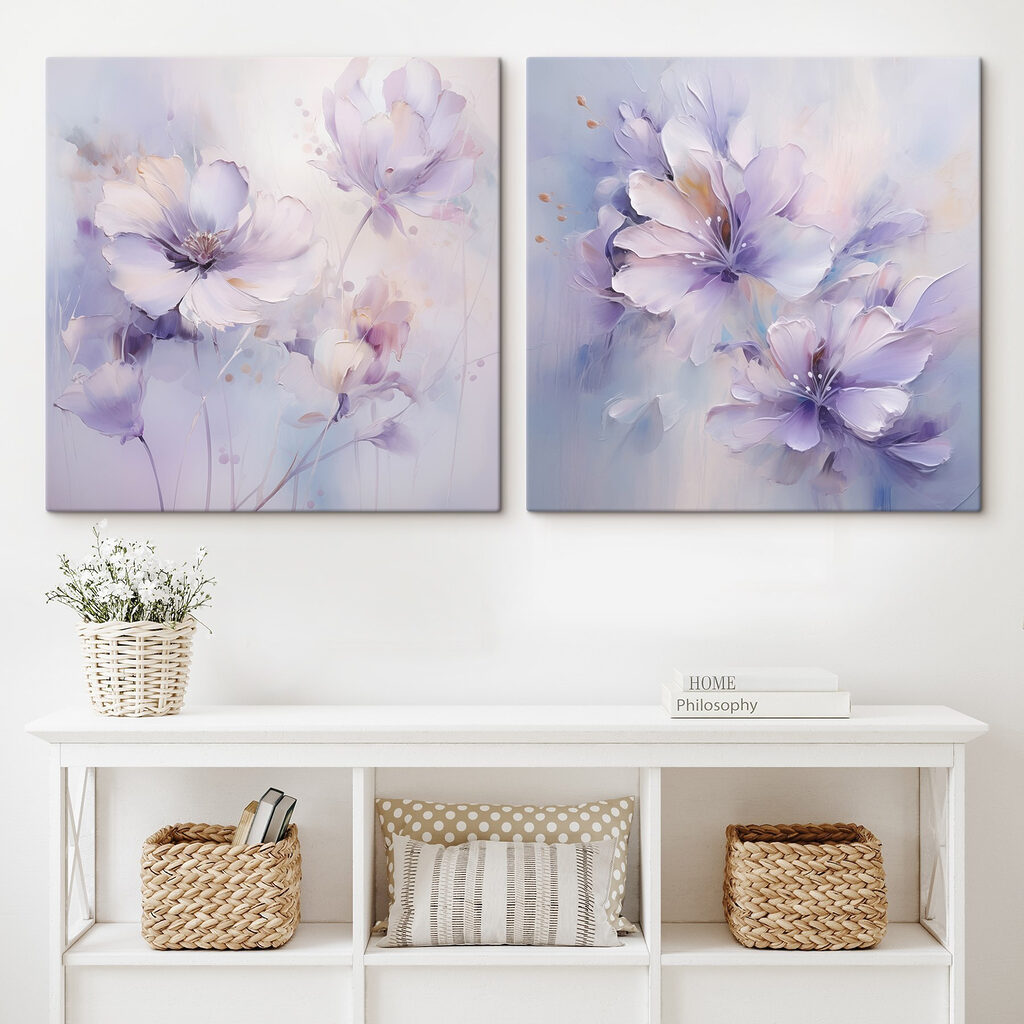 Painting of flowers on a white surface