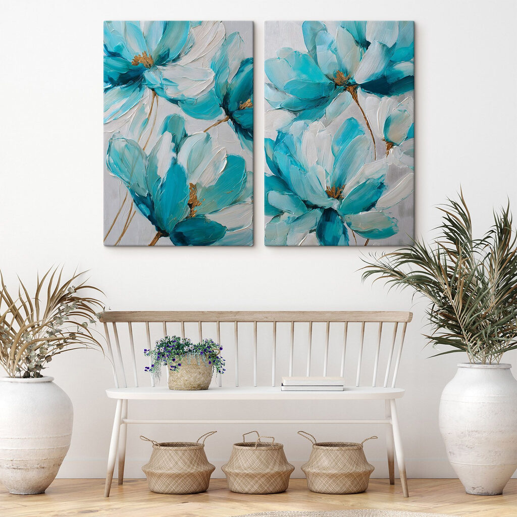 Vibrant blossoms in soft blue hues