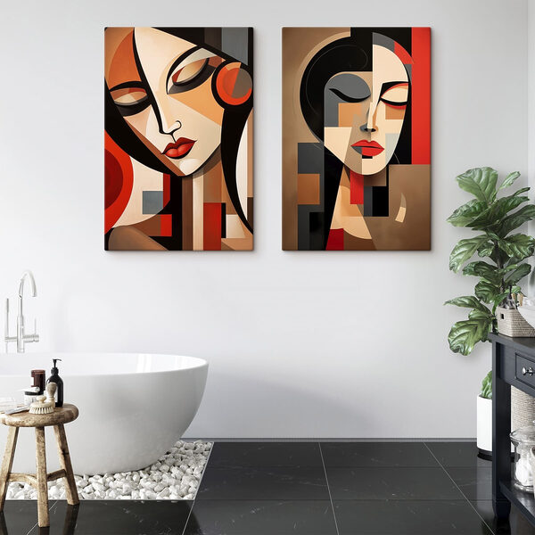 Two paintings of women with different colors