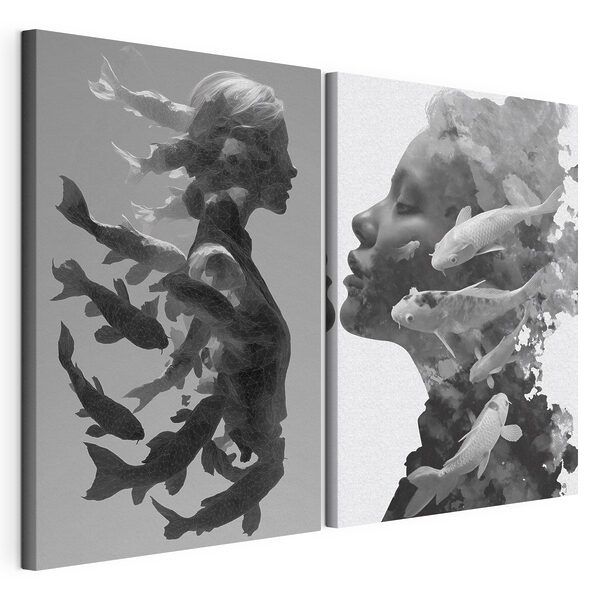 Woman's profile with fish and water