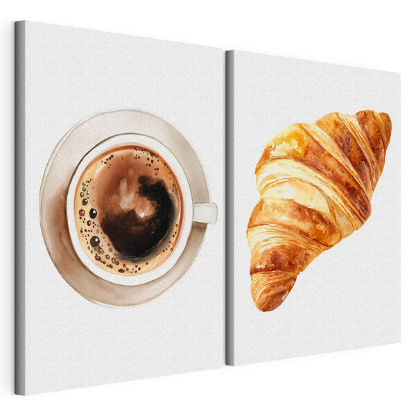 Modulární tisk na plátně Croissant a šálek kávy
