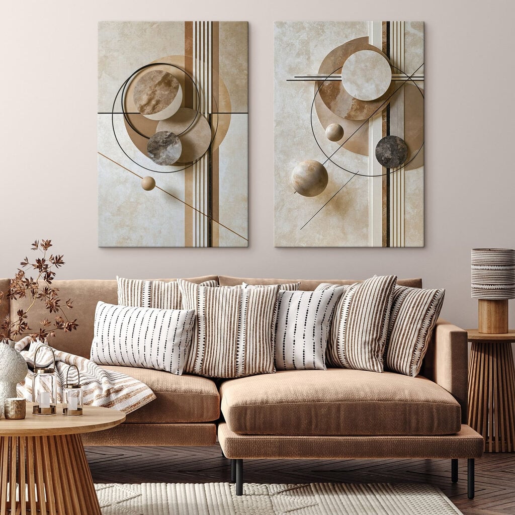 Collage of art with circles and lines