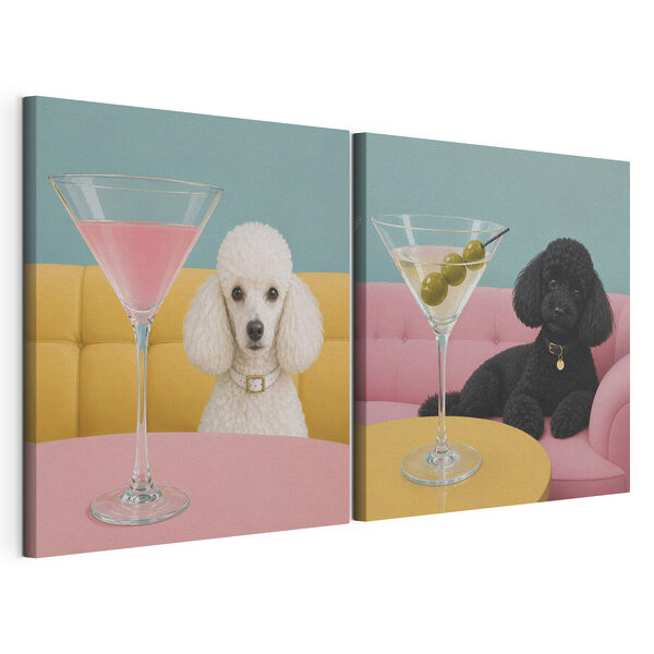 Modulární tisk na plátně Pes sedící u stolu se sklenkou martini