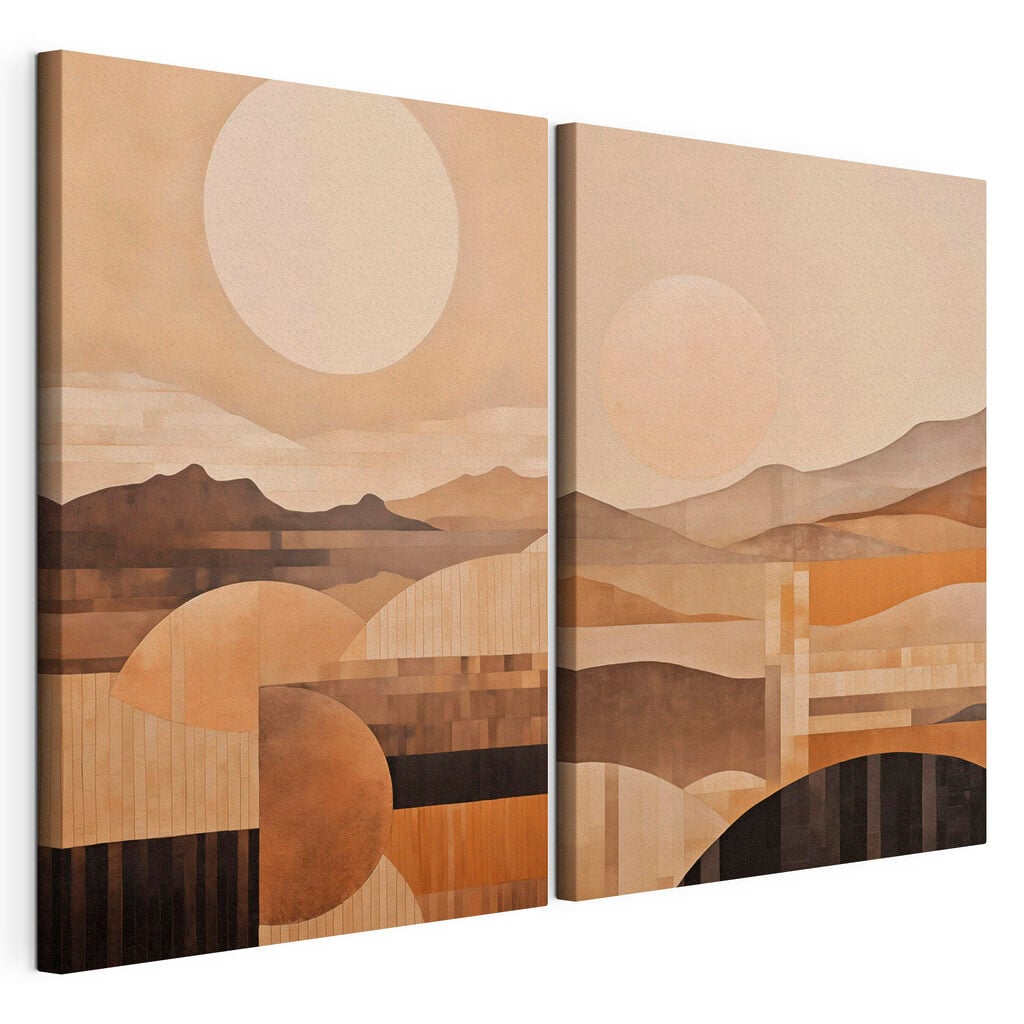 Painting of hills and sun