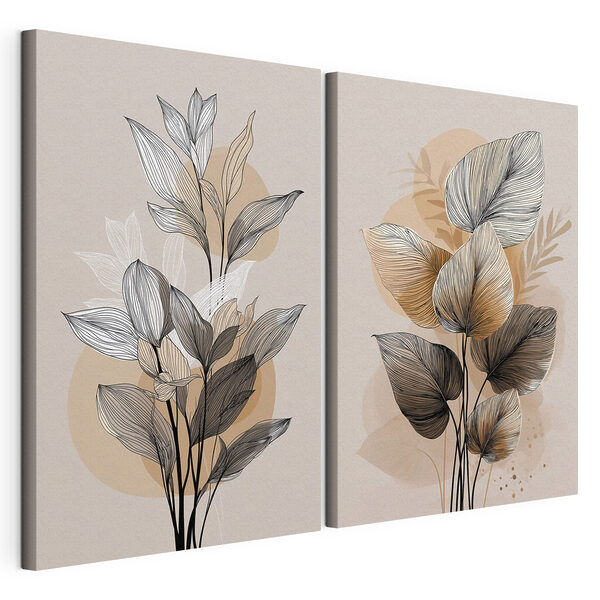 Modulární tisk na plátně - Elegantní botanický kreslený motiv
