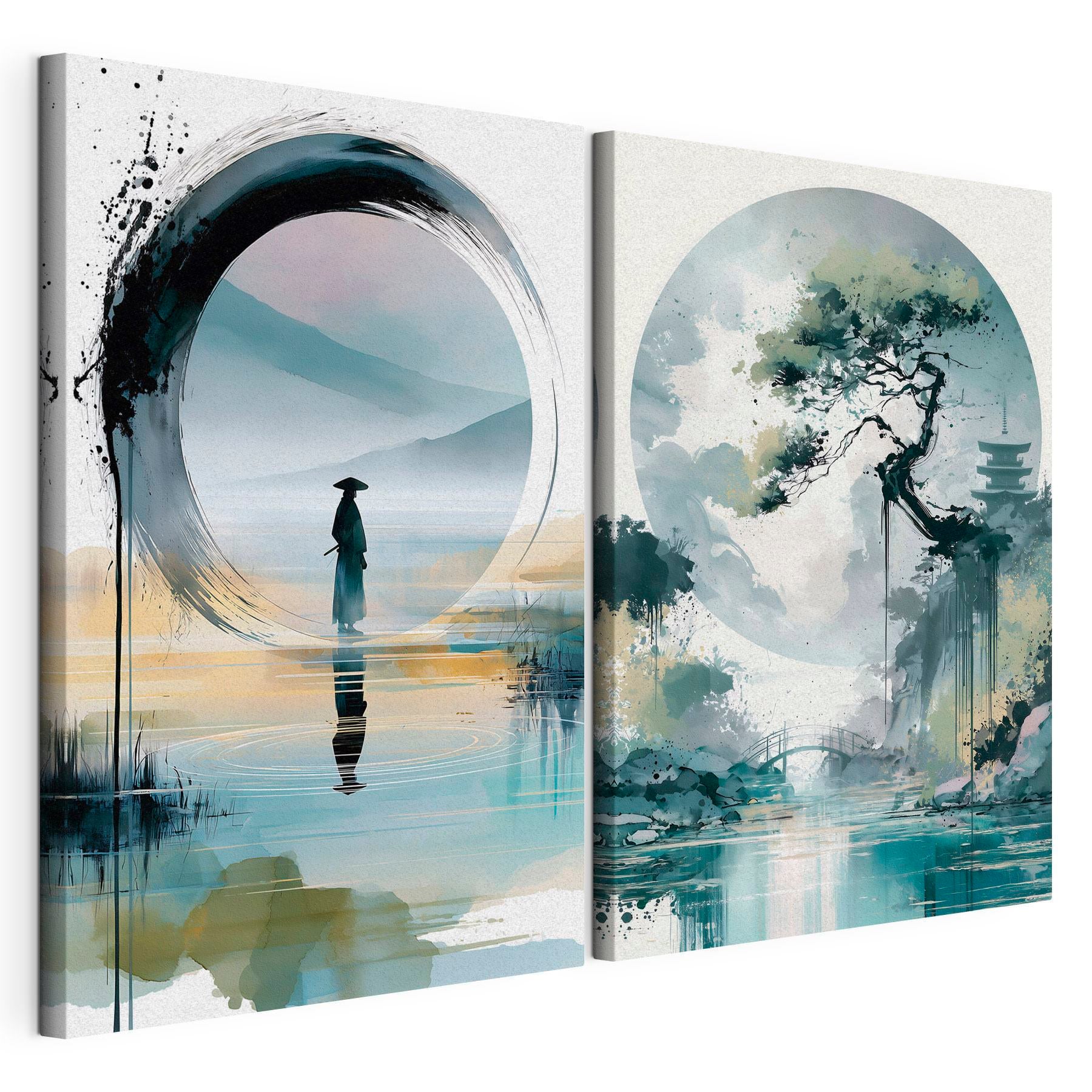 Painting of a man standing in water and a tree