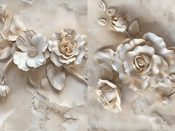Collage of flowers on a marble surface