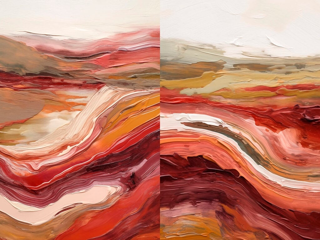 Painting of red and white waves