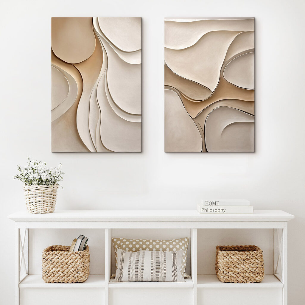 Collage of white and brown wavy shapes