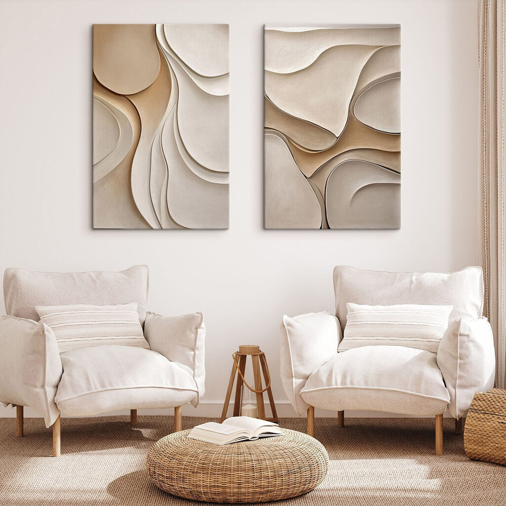 Collage of white and brown wavy shapes