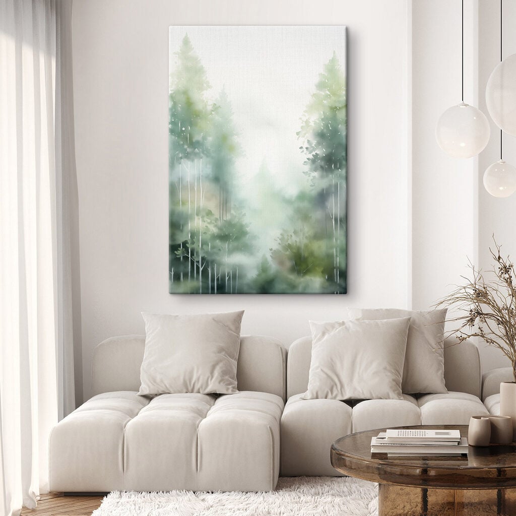 Painting of trees in the fog