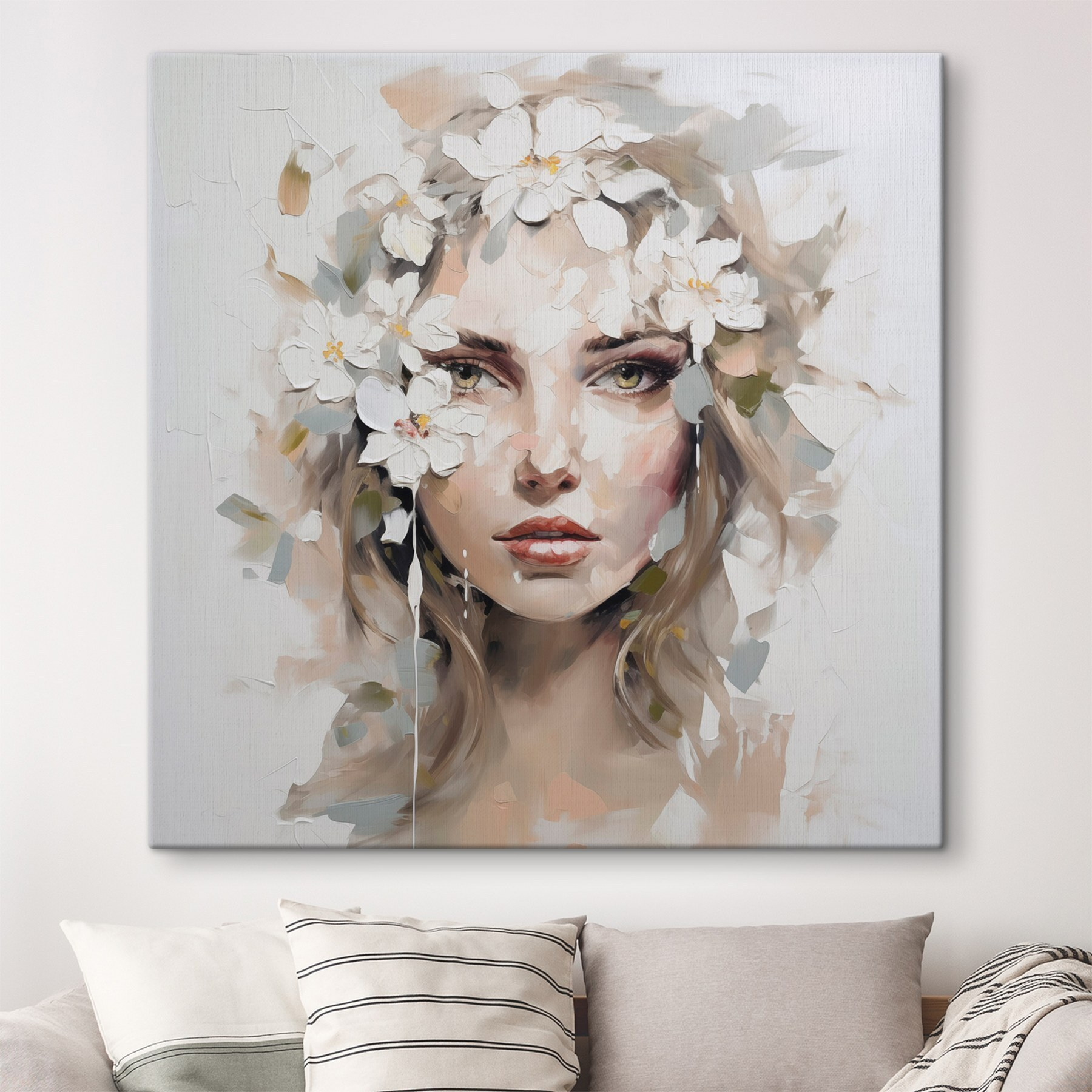 Painting of a woman with flowers on her head