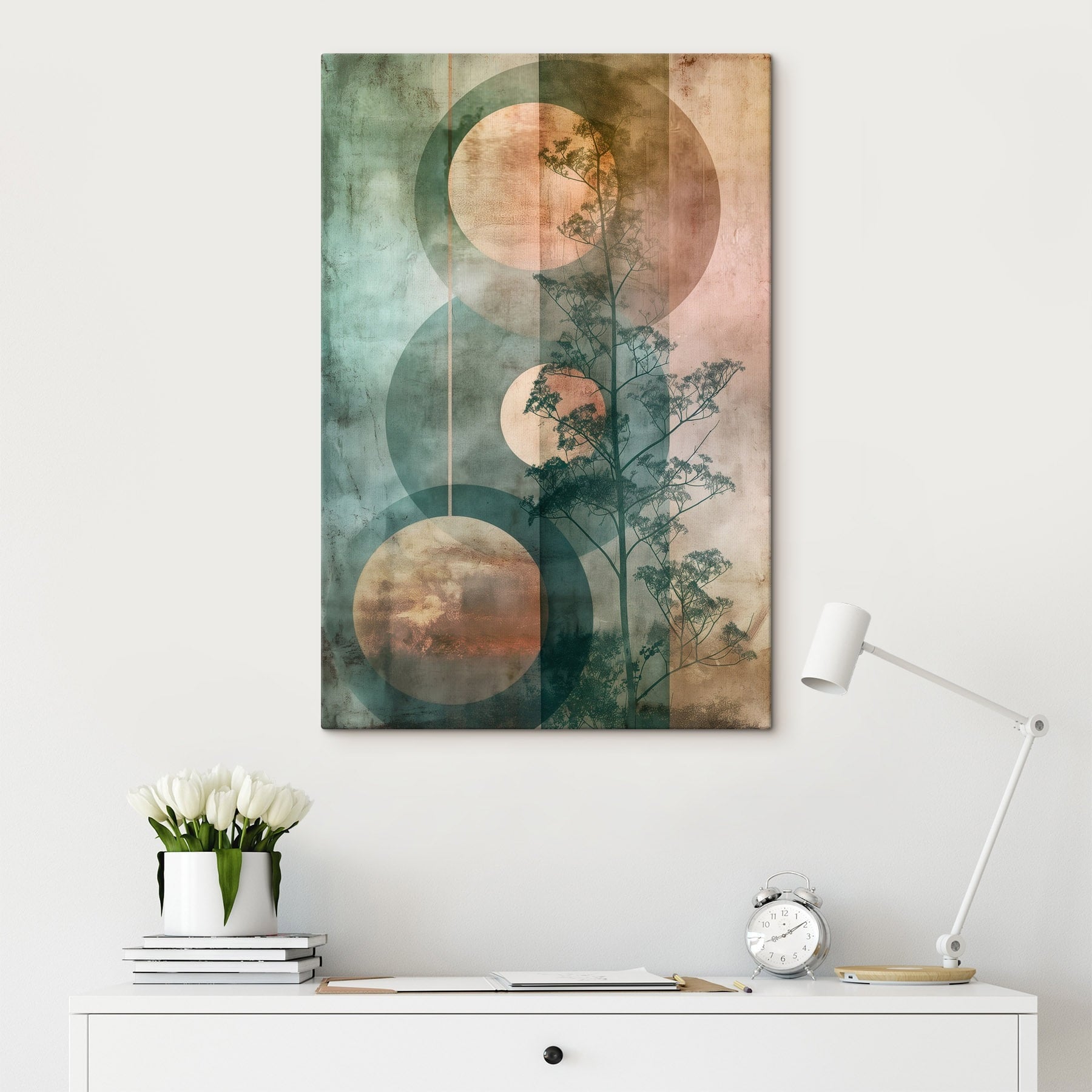 Tree and circles on a wall
