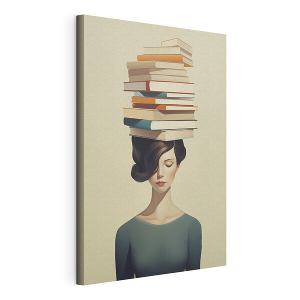 Woman with a stack of books on her head
