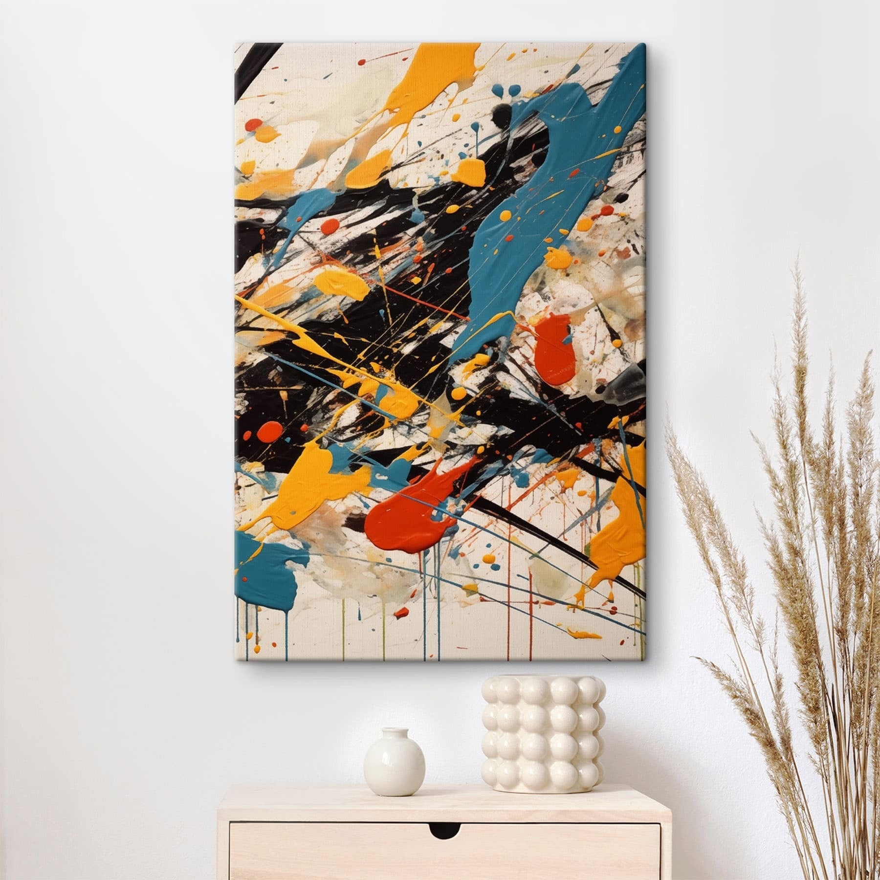 Vibrant splashes of color on canvas