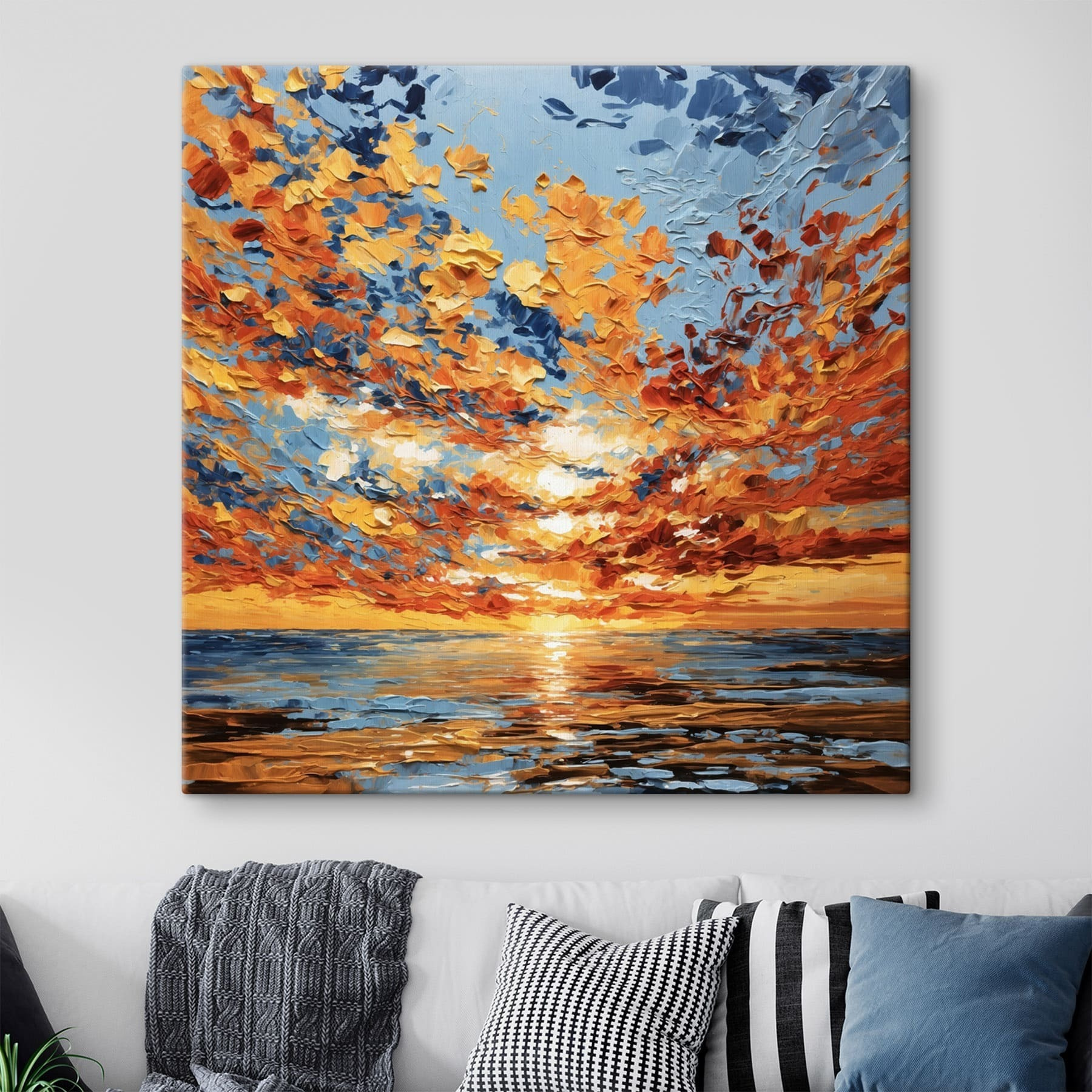 Painting of a sunset over water