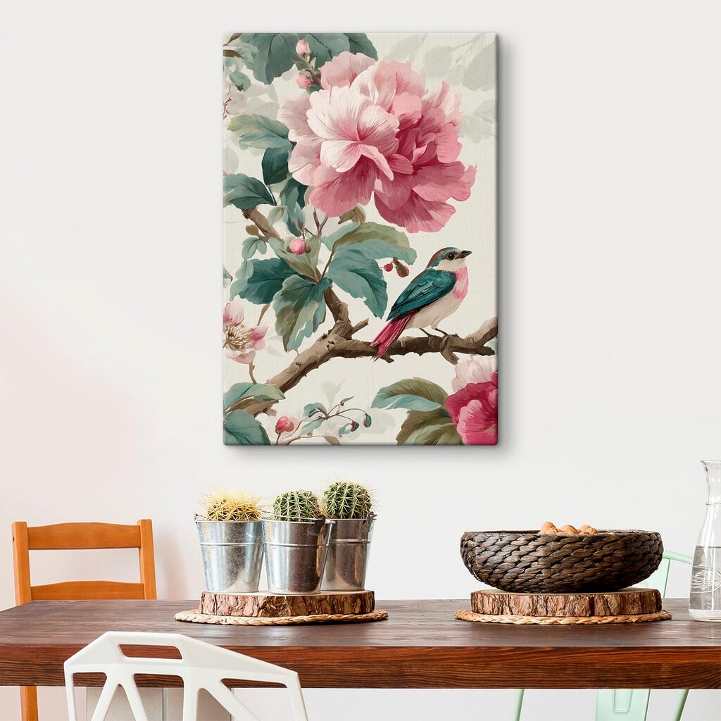 Bird on a branch with flowers