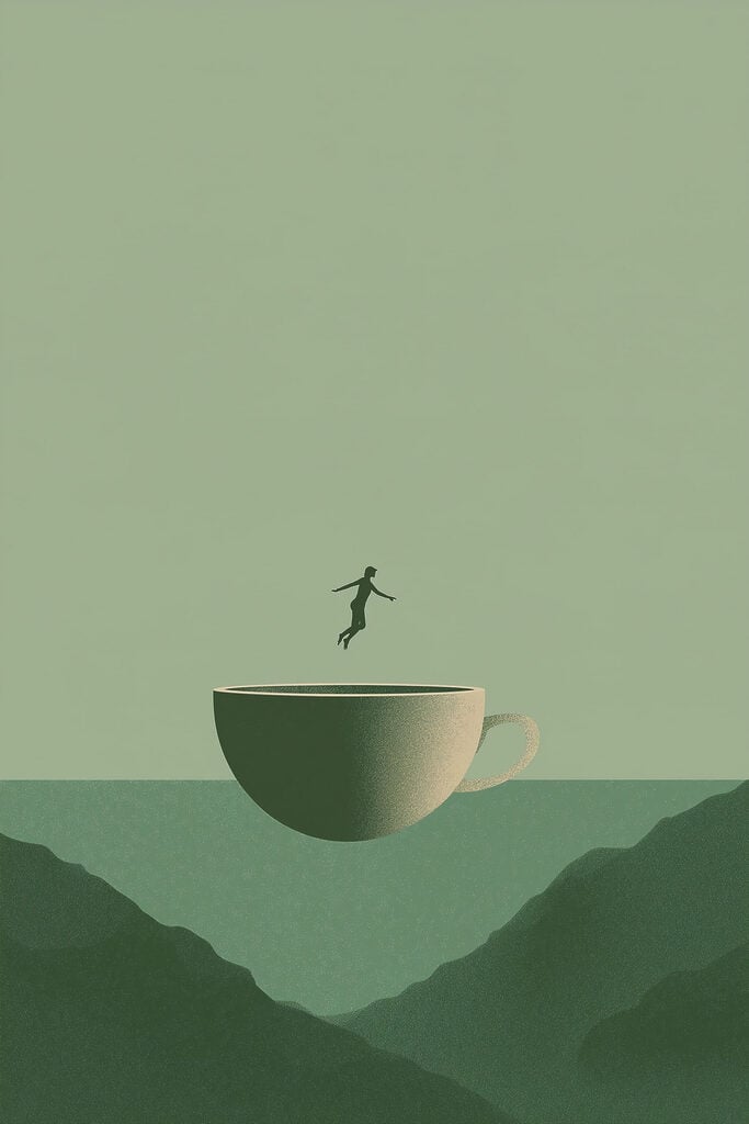 Person jumping into a cup